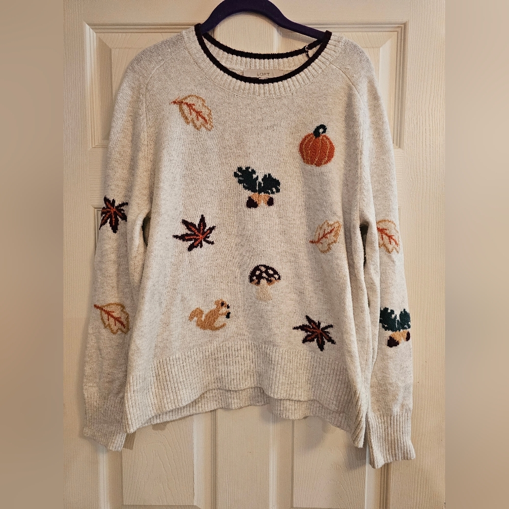 Women's Cream Sweater with Autumn Motifs